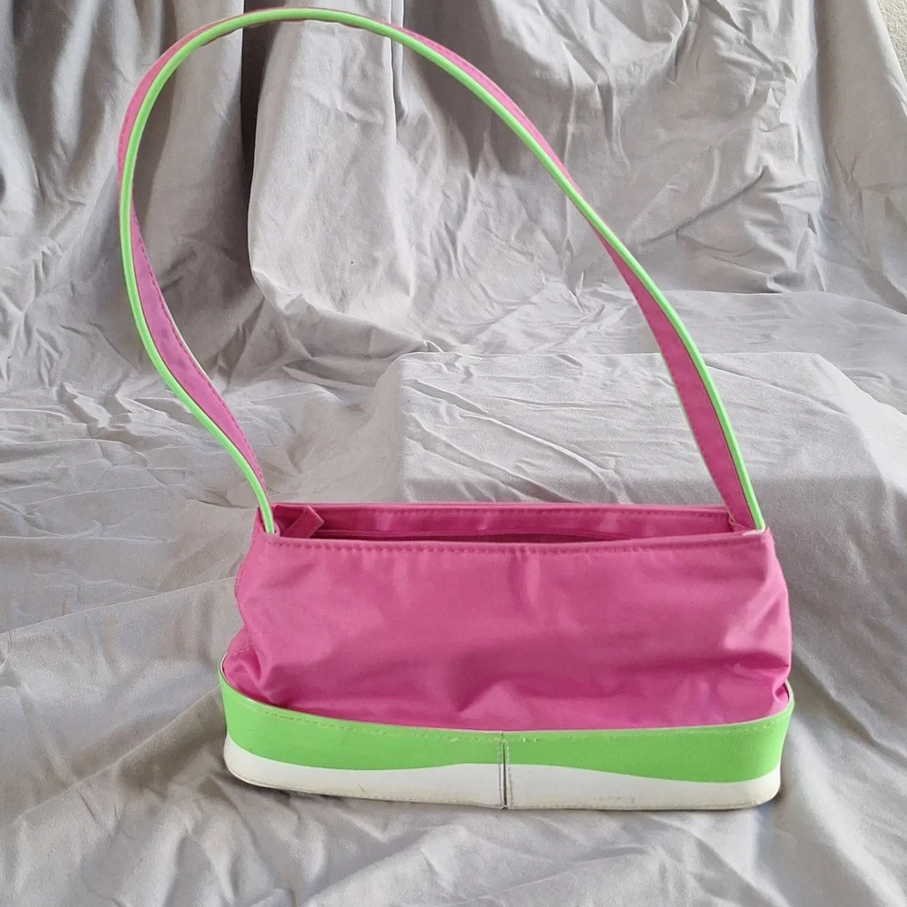 Pink and Green Women's Shoulder Bag - Picture 2 of 11